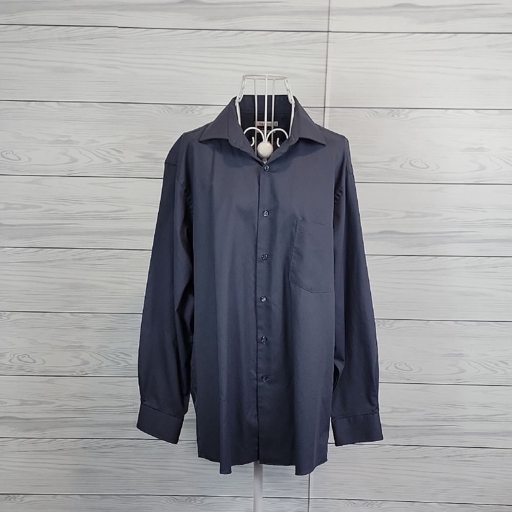 Van Heusen Black Dress Shirt Regular Fit Stretch Collar Mens Size 16.5